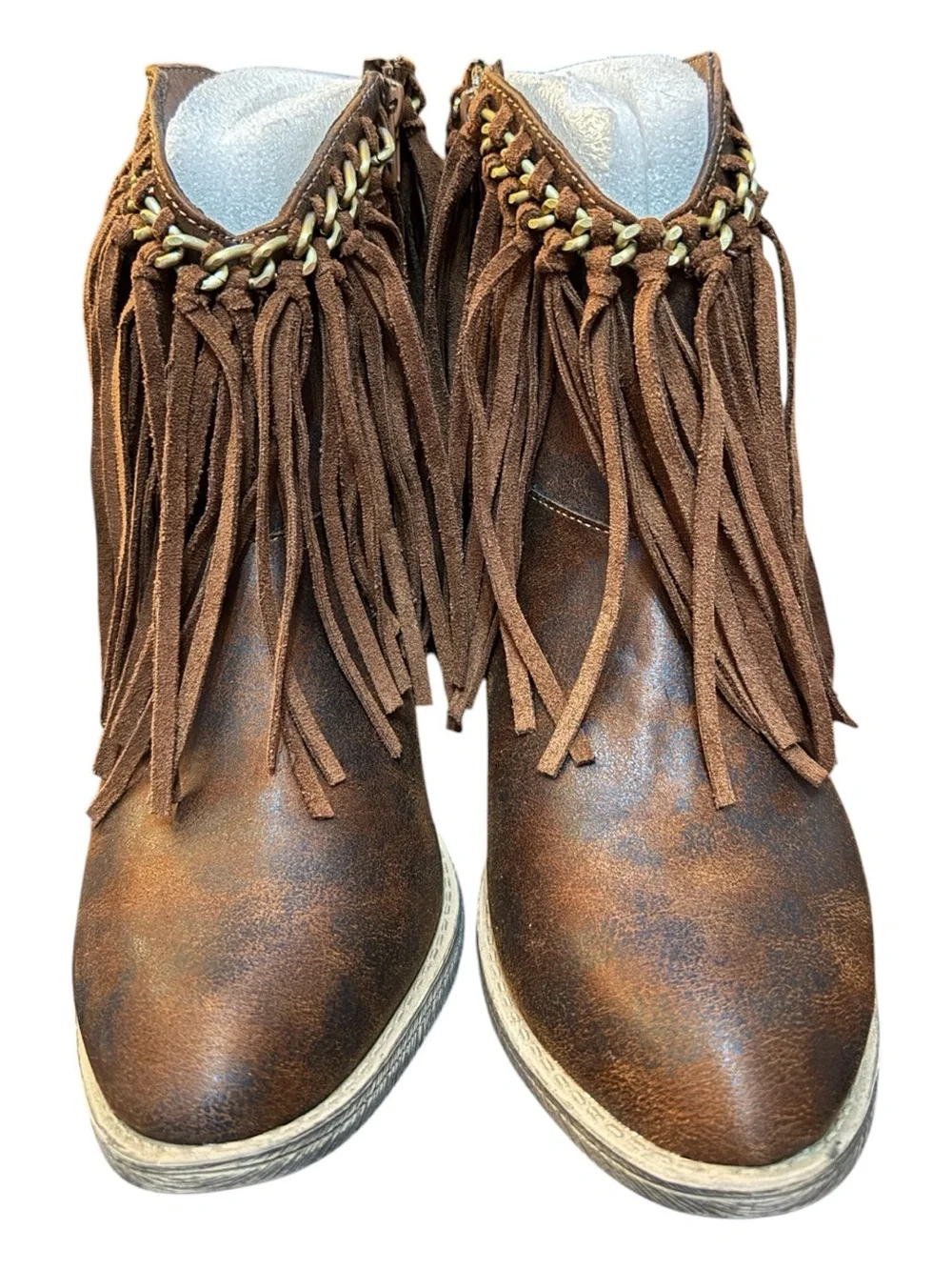 Very G Juno Women’s Size 10 Tan Fringe Ankle Boots Western Boho NIB